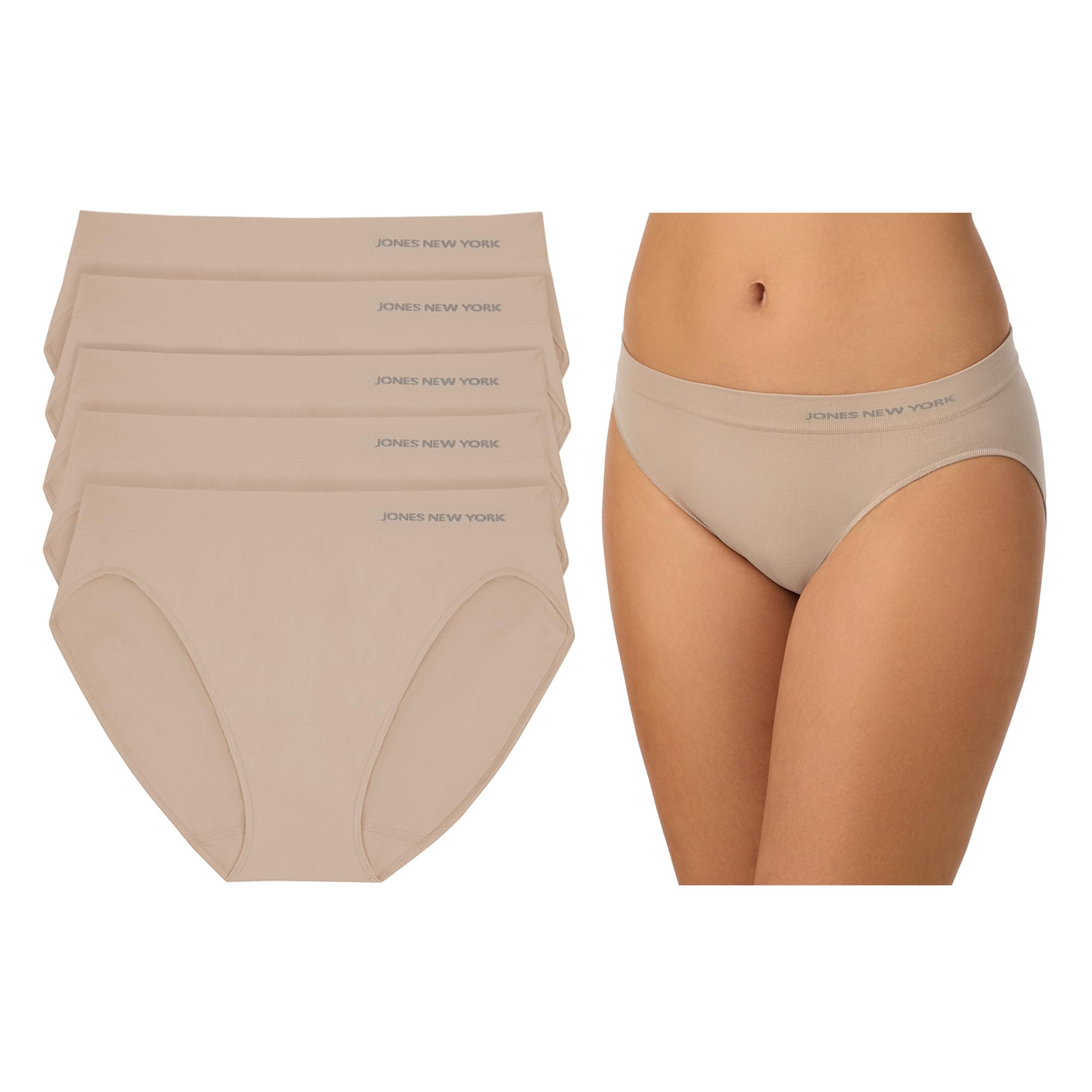 Jones New York Underwear for Women Modern Bikini Brief Full Coverage Seamless Stretch Comfort Panties - 5 Pack Multipack