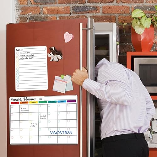 Miniatura 3 de Calendario de nevera magnético borrado en seco, calendario mensual pizarra blanca (QX158)
