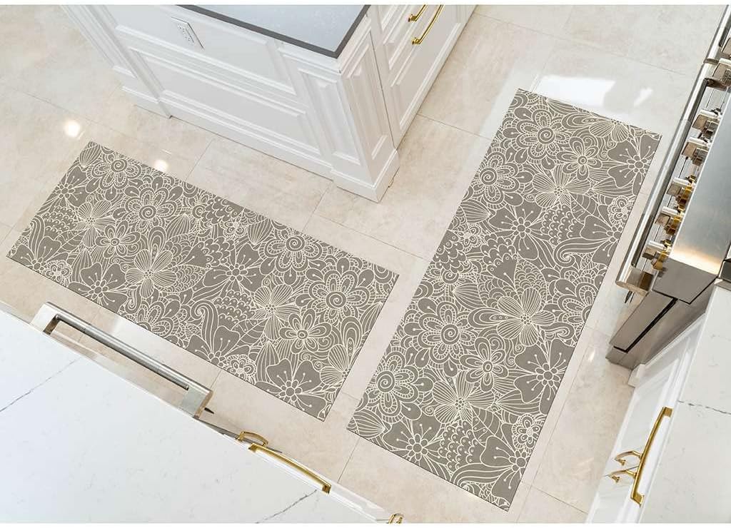Benissimo-Multy Mats, 2 Pack 24” x 56” Ultra-Thin (1/10 Inch) Kitchen Mat Rubber Backing, Waterproof, Durable & Non Slip, Indoor Floor Mat for Entry, Patio, Busy Areas, Grit Wood Gather
