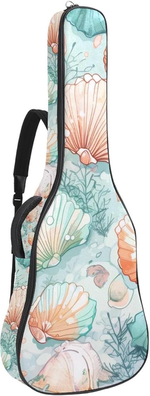 40 41 42 Inch Guitar Bags, Waterproof Padded Acoustic Guitar Case Backpack with Adjustable Shoulder Strap & Pockets, Ocean Coral Seashell Pattern