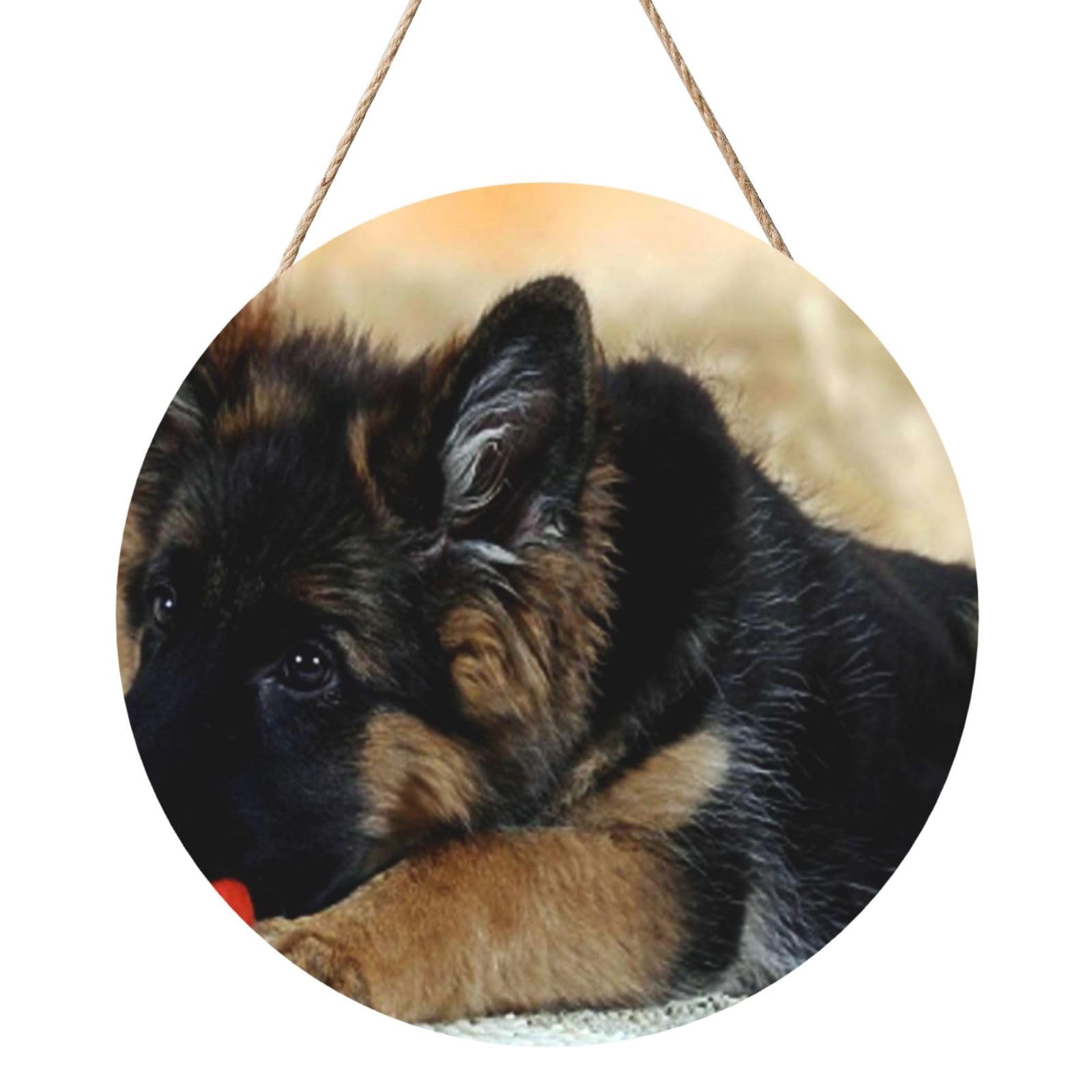 InOmak German Shepherd, Round Wood Panel Painting 12 in, Wall Hanging Painting For Home