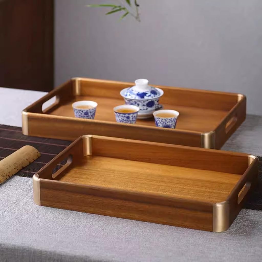 Bandejas Servir Comida Bandeja de té Nogal, pequeña Bandeja la Tarde for el hogar, Almacenamiento Comedor Madera Maciza for Servicio Restaurante Mesa Cama | A