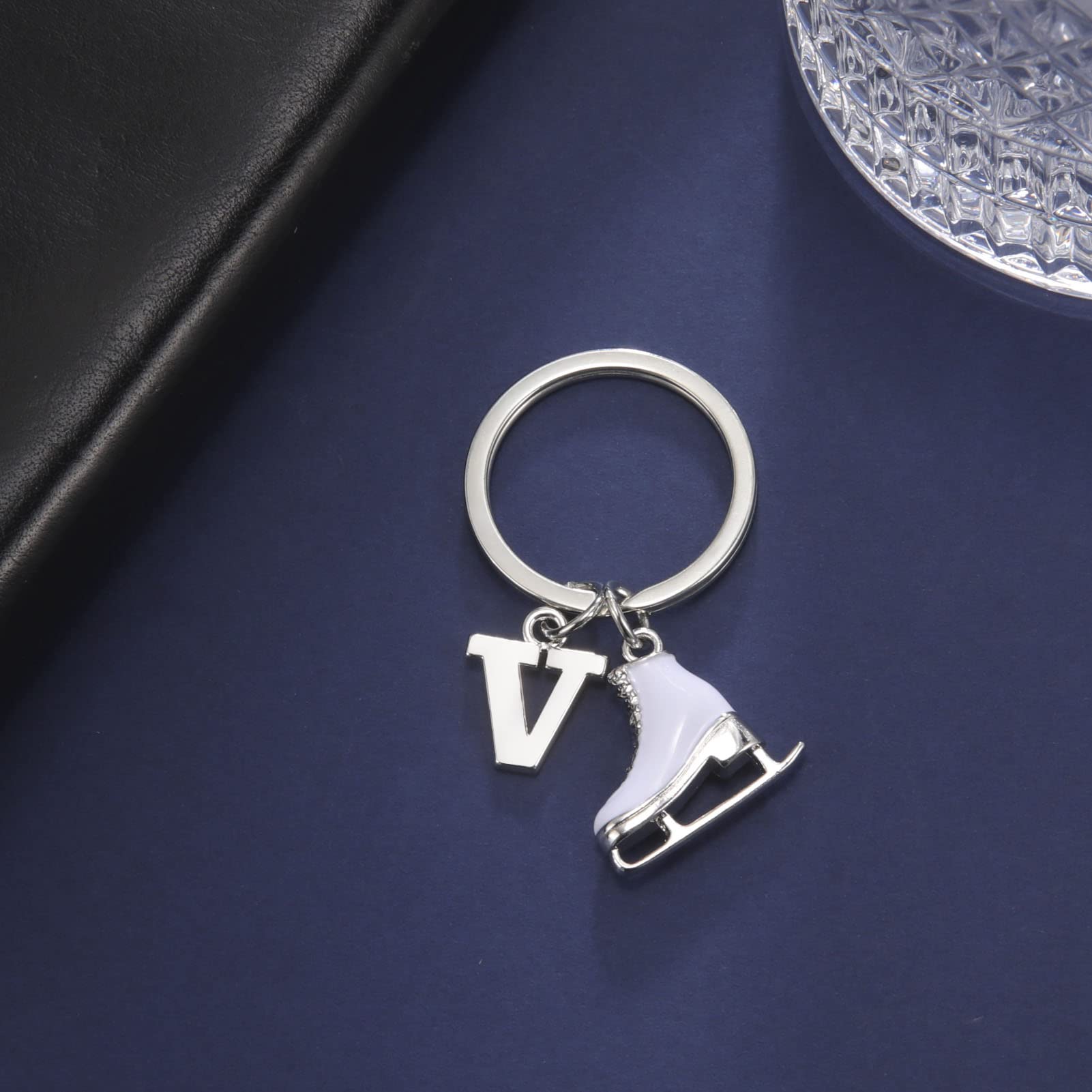LIKGREAT Ice Skate Keychain Figure Skating Keychains Initial Ice Skating Charm Keyring Handbag Decoration, V, Medium - Image 3