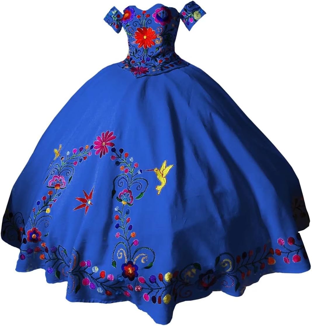 Charro - Vestido de quinceañera bordado con temática mexicana con mangas  fuera del shouder vestido formal : Amazon.com.mx: Ropa, Zapatos y Accesorios