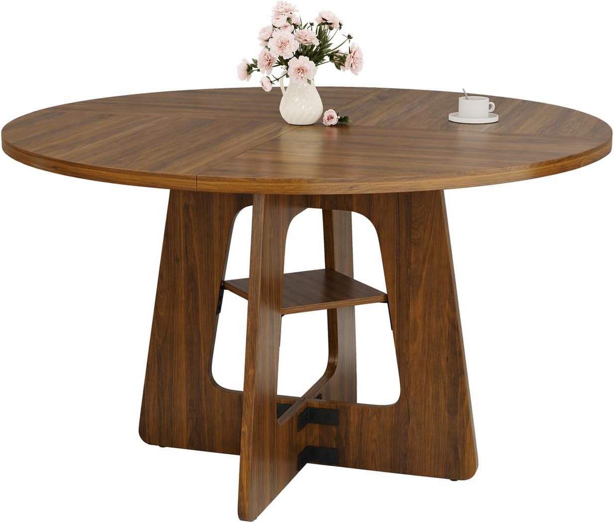 GRUSIGN 47-Inch Round Farmhouse Dining Table for 4-6: Durable Wood Kitchen Table with Hidden Storage