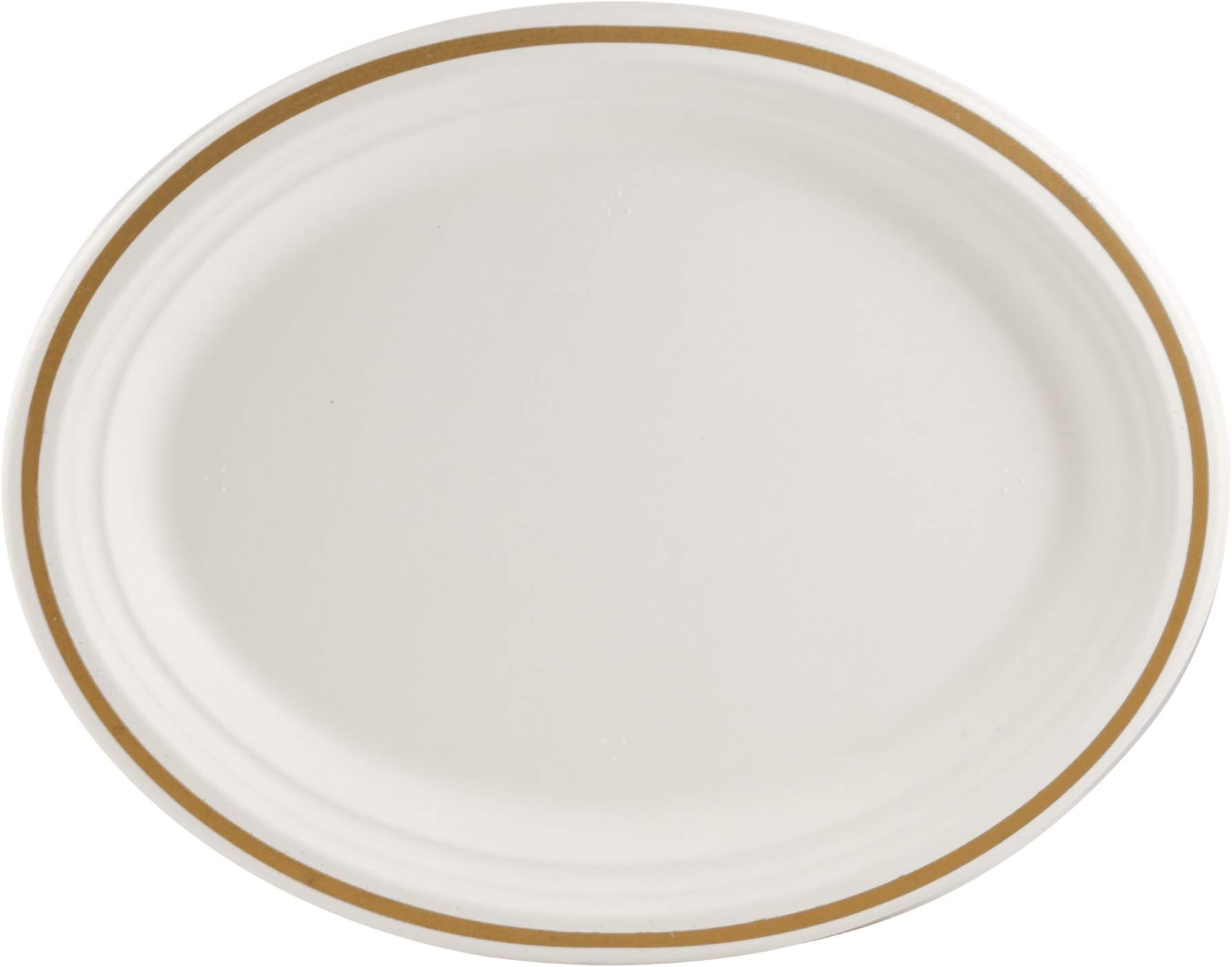 Compostable Printed Rim Plates, 12.5 Inch, Oval Shaped, White with Gold, 48 Pack