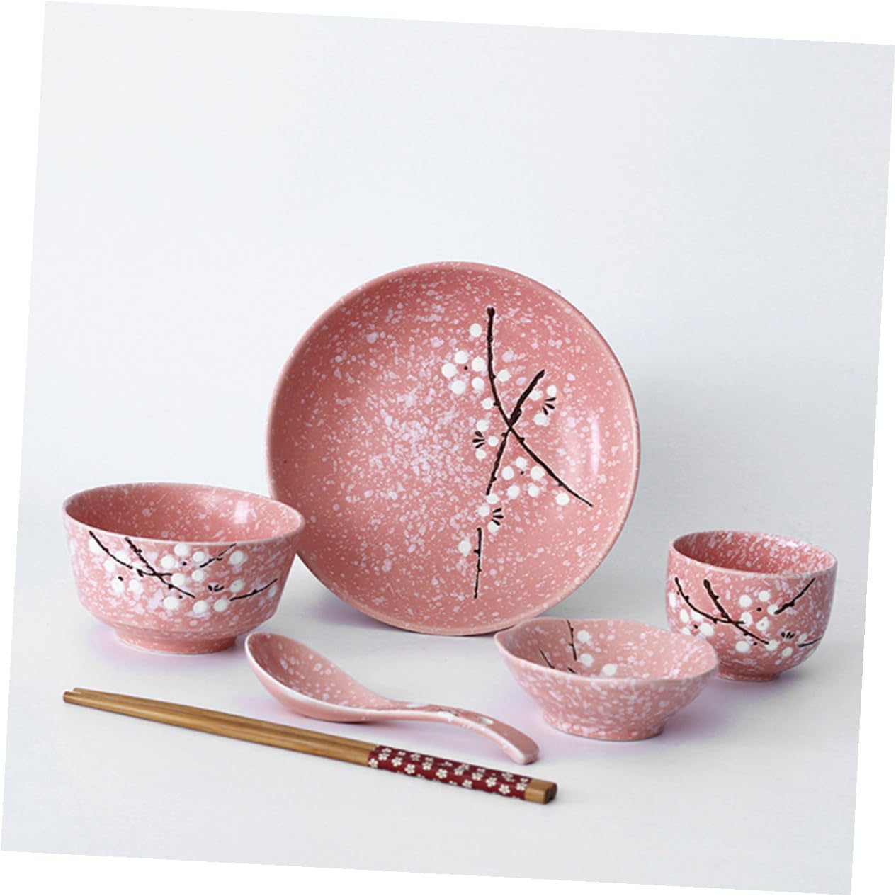 Vajilla Japonesa Rosa Elegante y Práctico para Servir Arroz Postres y Ensaladas Incluye Cuencos Platos Cucharas Palillos y Tazas para Uso Diario y Regalo de Inauguración de Casa