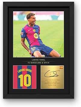 Win FC Lamine Yamal A4 Framed Photo Display - Reproduced Digital Signature- Gift for Barcelona Fans