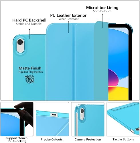 Vista 211 de MoKo Funda para iPad (A16) de 11ª generación de 11 pulgadas 2025, funda para iPad de 10.9 pulgadas 2022, carcasa trasera translúcida de Plateado