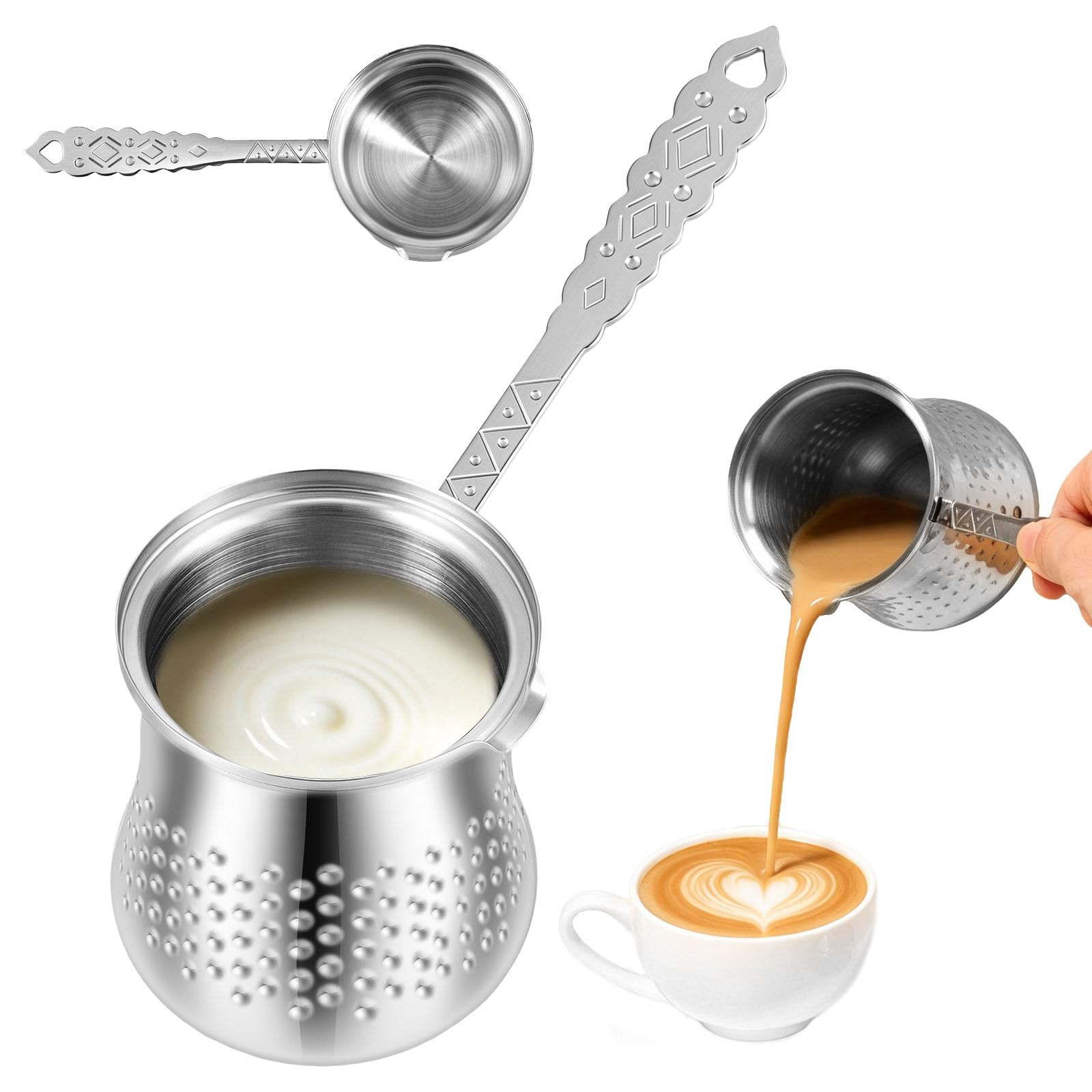 ATopoler Turkish Coffee Pot, Stove Top Tea Maker, 400ml Mocha Pot (No Lid)