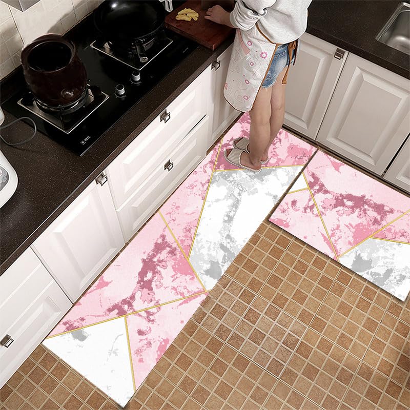 Alfombra Cocina 50X160Cm Patrón De Mármol Rosa 2 Alfombras Lavable Antideslizante Pasillo Alfombra Pasillo Larga Hogar Anti Fatiga Cocina
