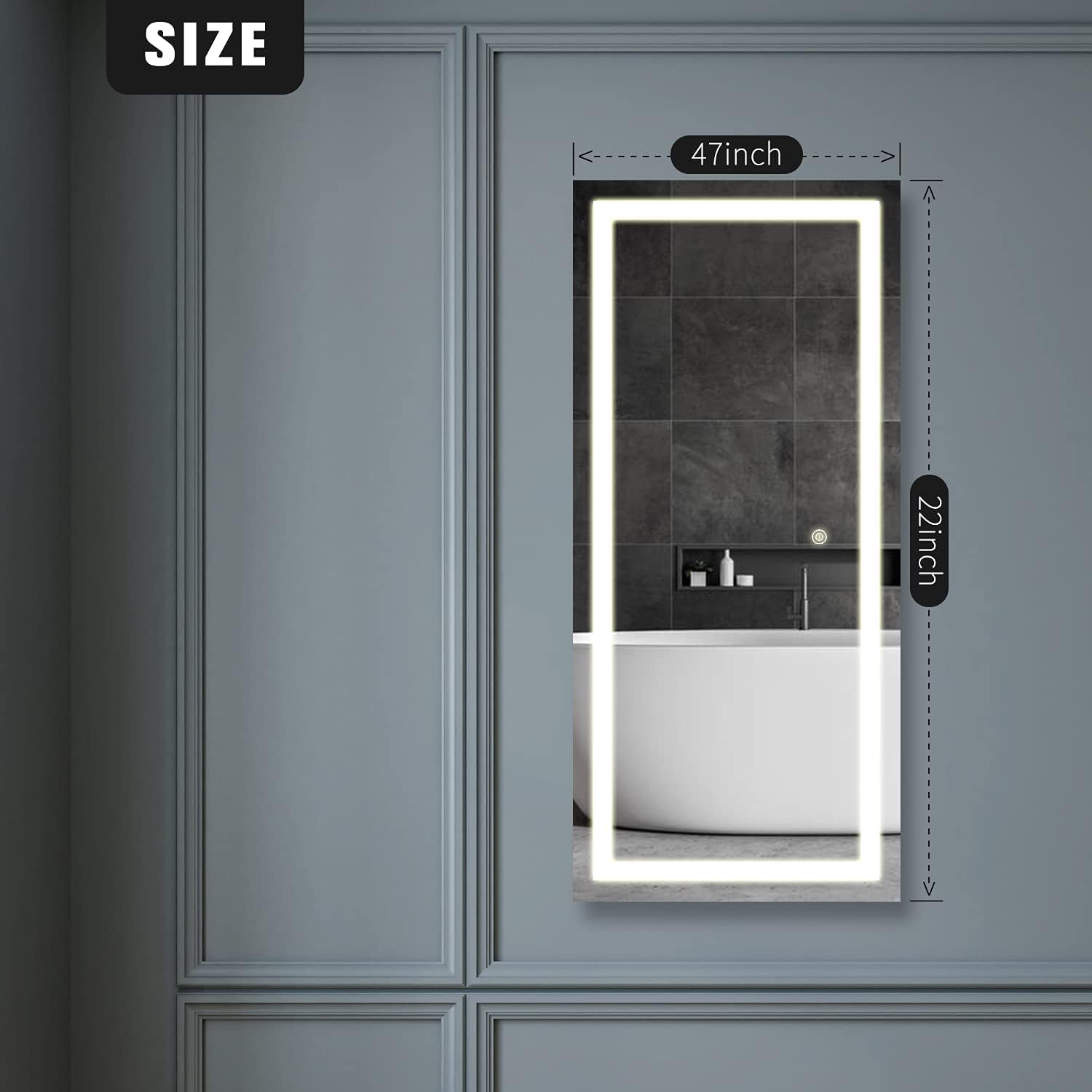 WATTNE 22x47 inch led Mirror for Bathroom,Dimmable，Anti-Fog & Wall Mounted，Size(24x36,24x40,28x36,30x48,32x40) Optional : Home & Kitchen