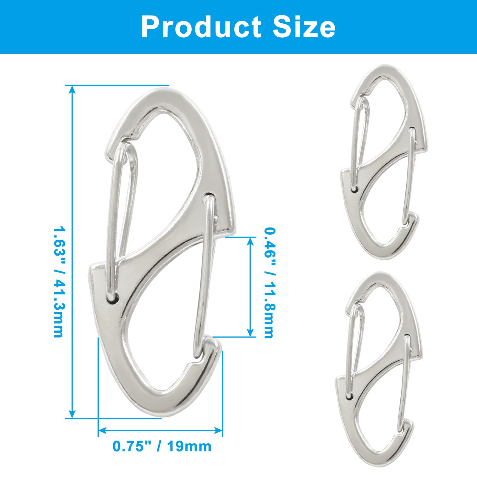 Coufce 20 Pieces 1.6 Inch S Spring Snap Hook, Silver Keychain Hook Metal Carabiner Clip, Double Snap Hook for Camping Fishing Hiking Outdoor Sports