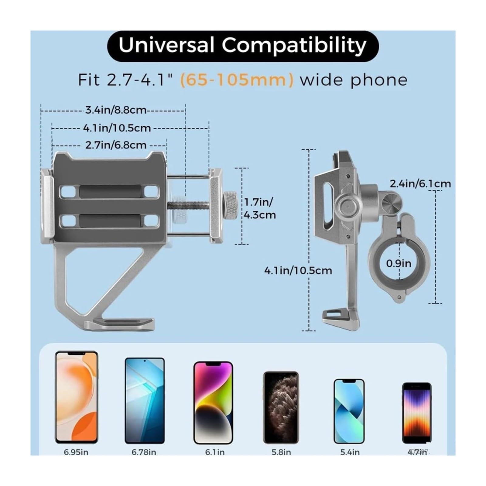 Motorcycle Mount Front GPS Per Moto Per Ciclismo Montagna Telefono Supporto Navigazione GPS Alluminio Manubrio Mobile Adatto(Gray)