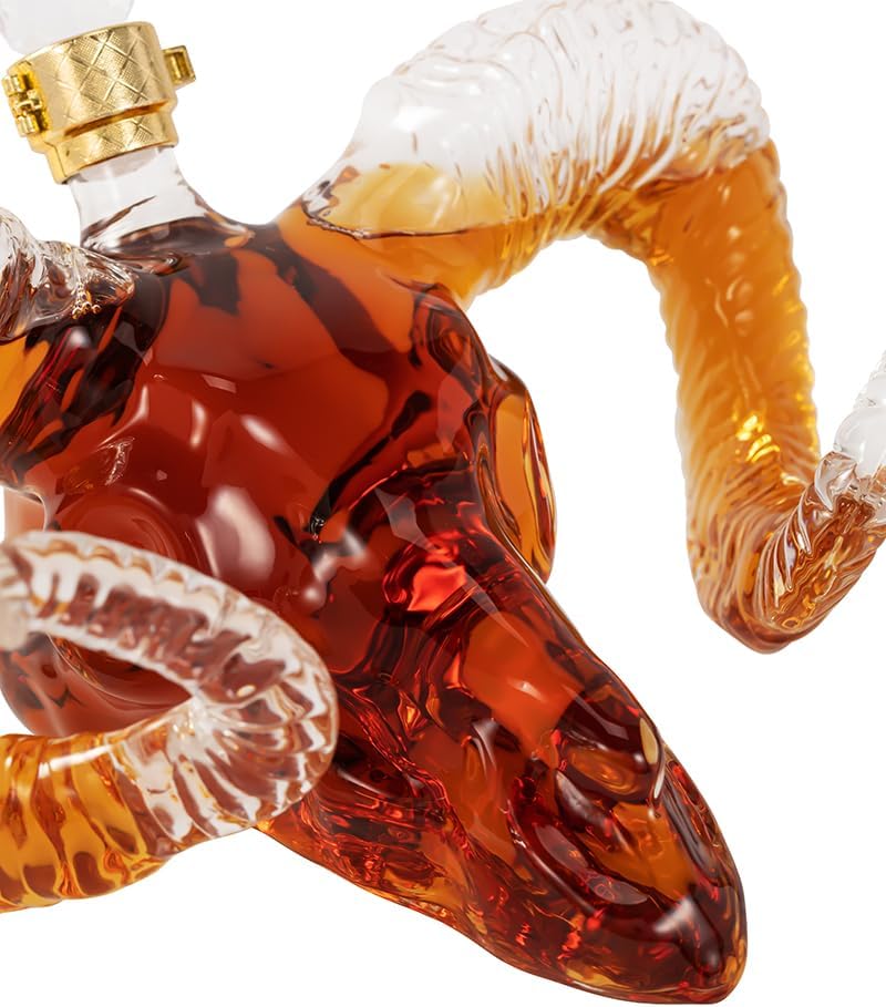 Hellodream goat head whiskey decanter Lead-free barware Baphomet head Liquor Glass Alcohol Bottle for Liquor Scotch Bourbon Gift for Men, Dad, Him, Cool Drinking Accessories for Home Bar 25.36 oz