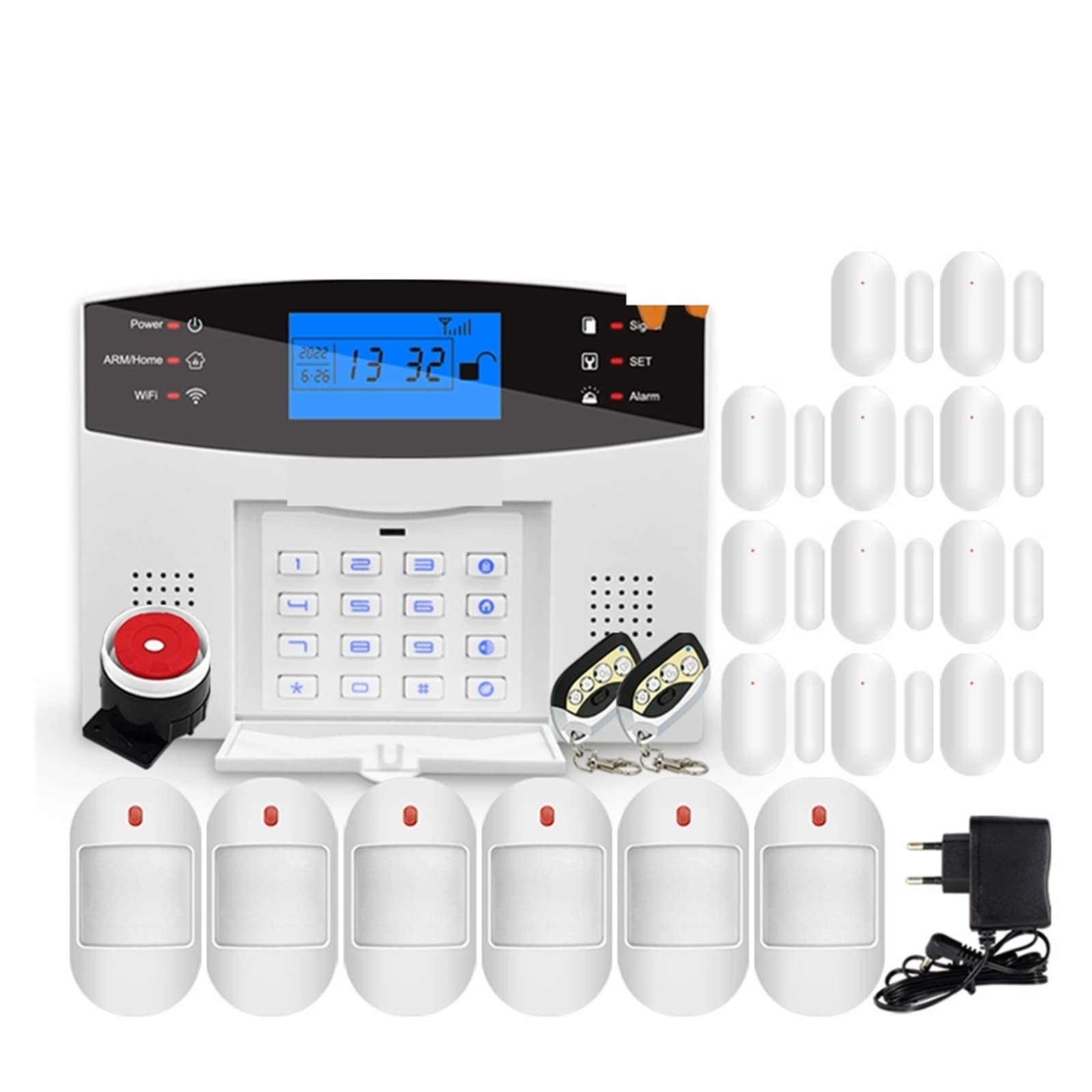 System alarmowy Wi-Fi Tuya WiFi inteligentny system alarmowy do domu bezpieczeństwo gsm Alarm antywłamaniowy 433MHz bezprzewodowy czujnik dymu do drzwi i okien zestaw syreny słonecznej (Color : E, S