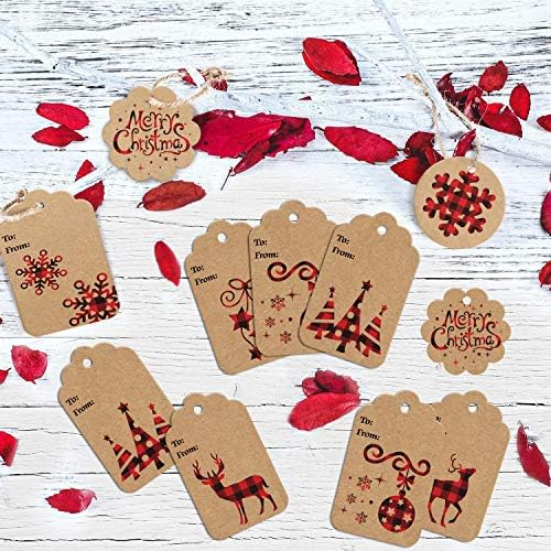 LOKIPA Christmas Kraft Paper Gift Tags,120 Pieces Christmas Label Gift Tag with 230 feet String