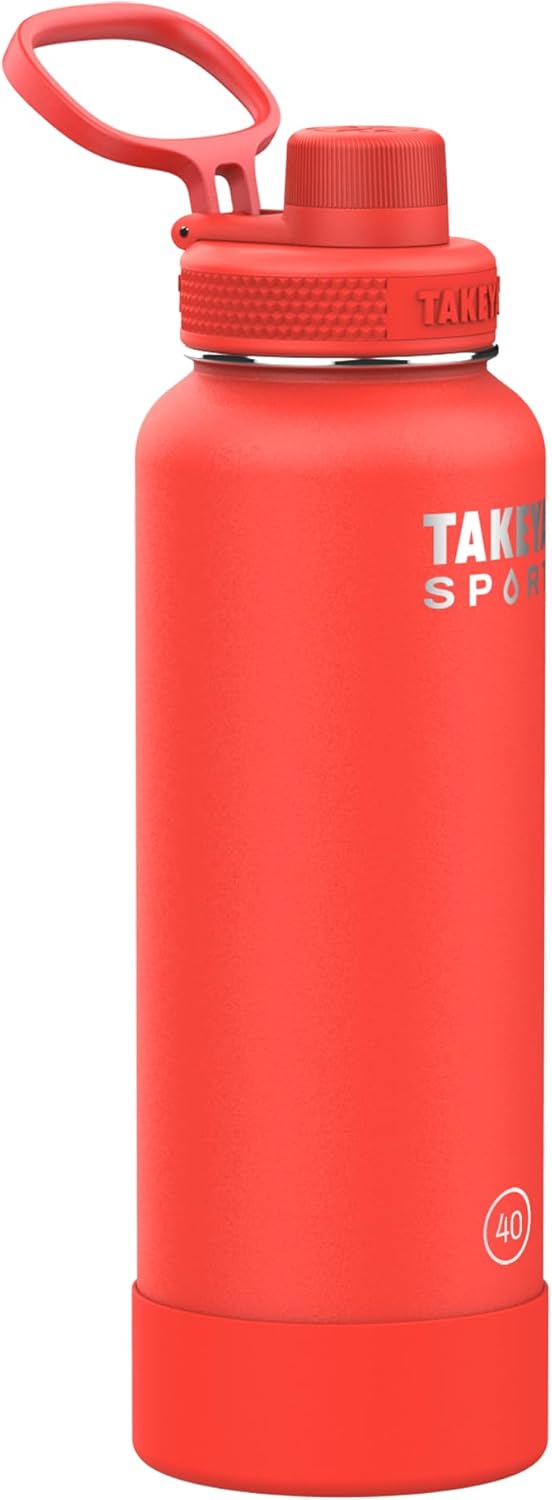 Takeya Sports Water Bottle with Spout Lid - Bottle with Triple Stainless Steel Insulation - Dishwasher Safe & BPA-Free - Bottle with Ice-Blocking Spout Lid & Removable Bumper - 40 oz, Pro Fire