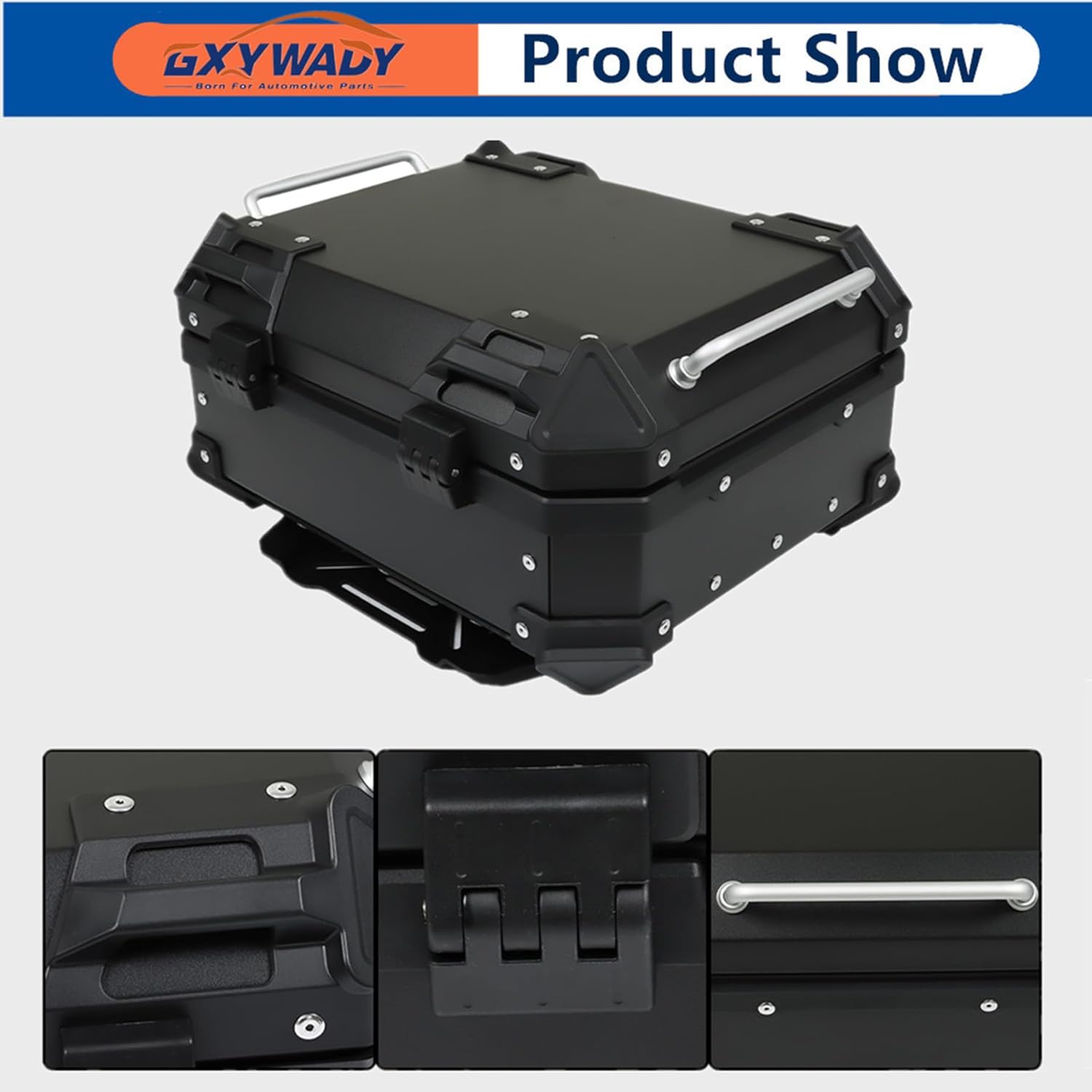 GXYWADY 22L-T Black Motorcycle Tail Box Top Case, Aluminum Alloy Motorcycle Top Case Tail Box with Wide Space & Cool Appearance Motorcycle Trunk Tour Tail Box Secure & Durable