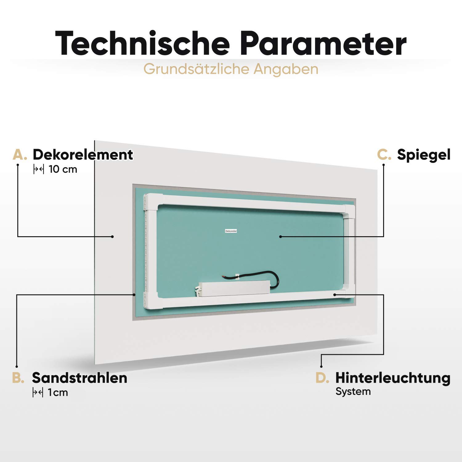 Artforma Badspiegel mit Beleuchtung - Led Spiegel Bad - 80x120 - Badezimmerspiegel Nach Maß - auf Individuelle Bestellung Gefertigt - Modernes Design - Ohne Rahmen