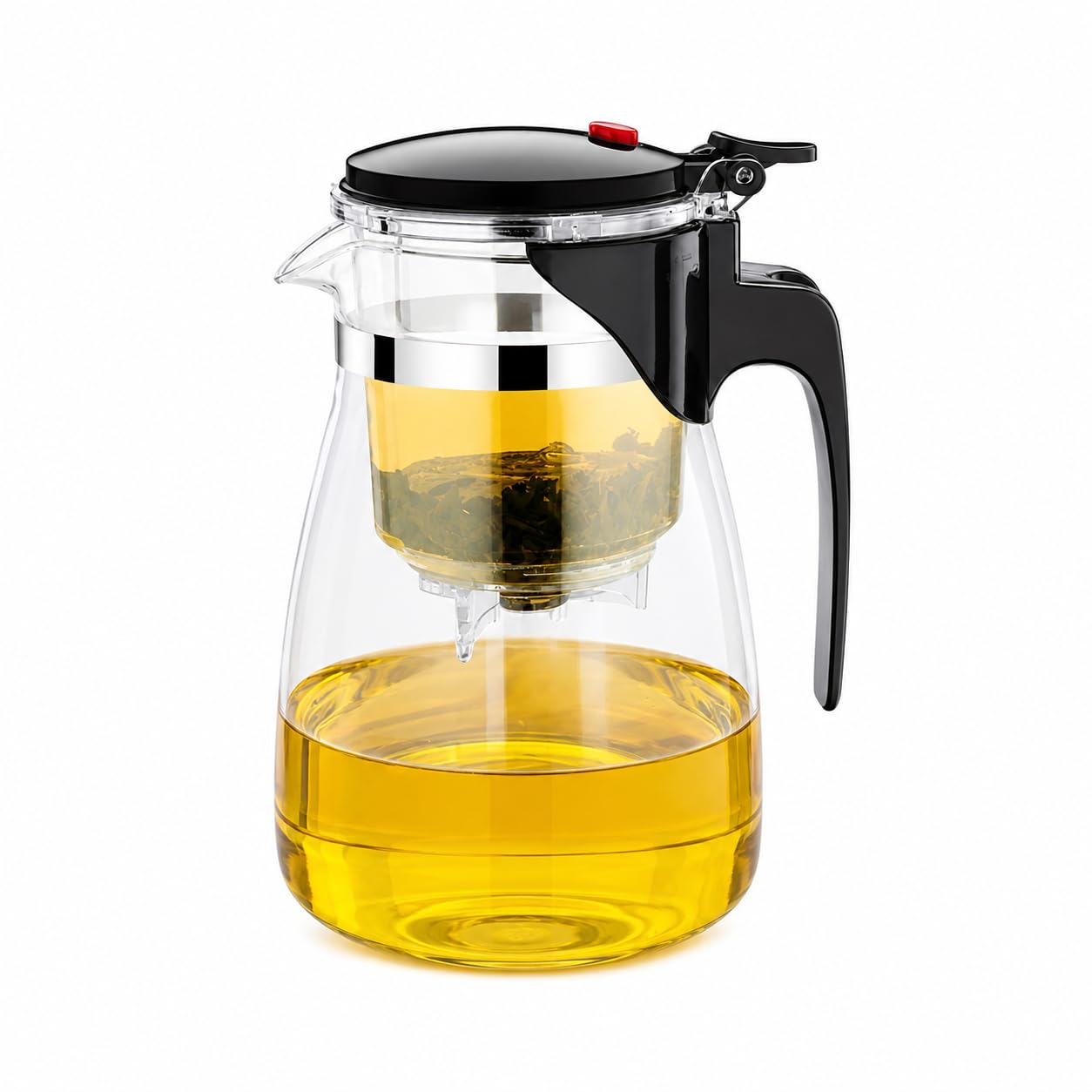 Chaleira com Infusor de Inox, Bule de Chá em Vidro Borossilicato, 900ml, Tampa com Trava,