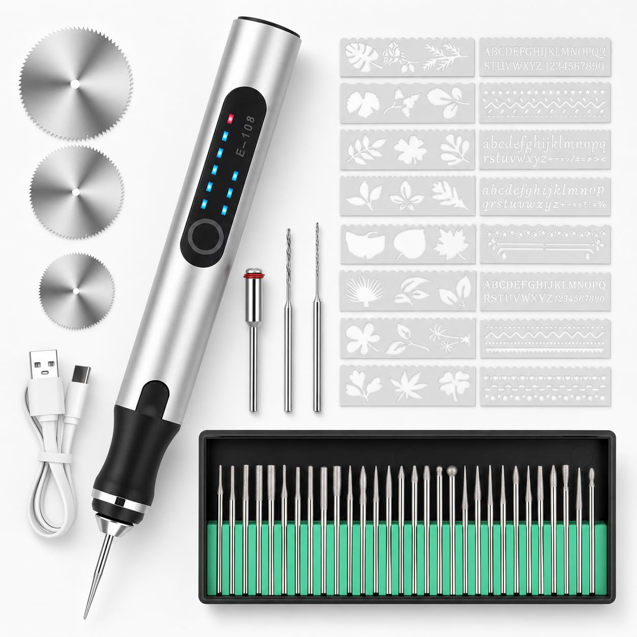 VOBOR Penna Elettrica per Incisione Senza Fili, Kit Strumenti Incisore Rotante Portatile, Ricaricabile USB, Mini Incisione a Batteria per Legno Metallo Vetro Gioielli Plastica Pietra – Fai da Te