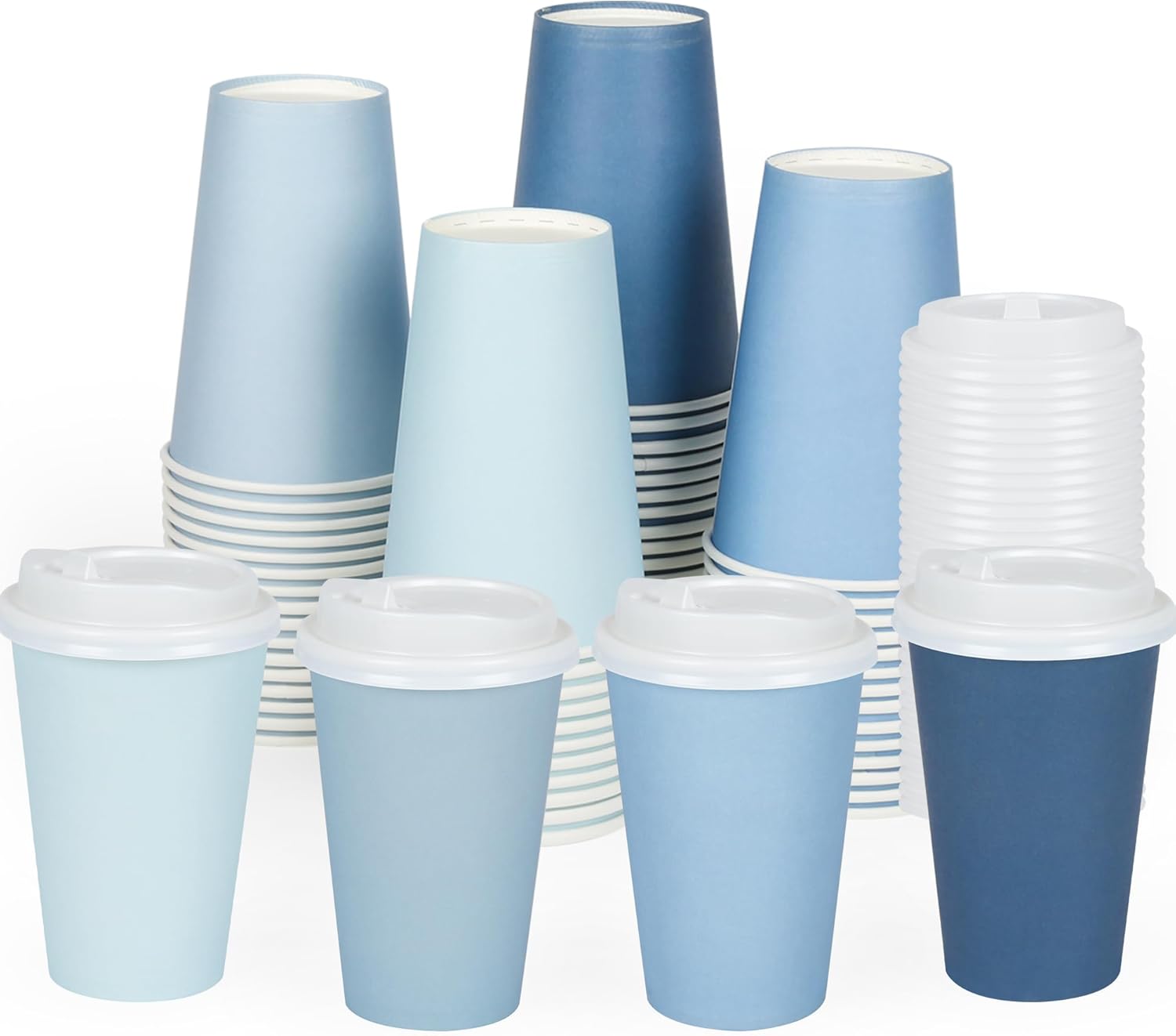 80 Pcs 12 oz Dusty Blue Disposable Coffee Cups with Lids Dusty Blue Gradient Party ...