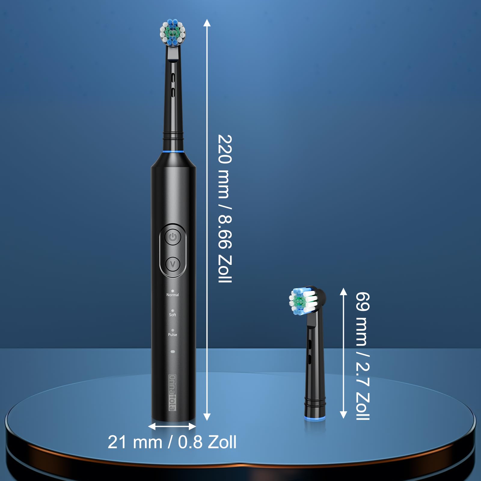 Brosse à dents électrique avec 8 têtes de brosse (3 modes), brosse à dents électrique rechargeable de voyage, autonomie de 50 jours, 8 800 VPM, étui de voyage et câble de charge USB, noir