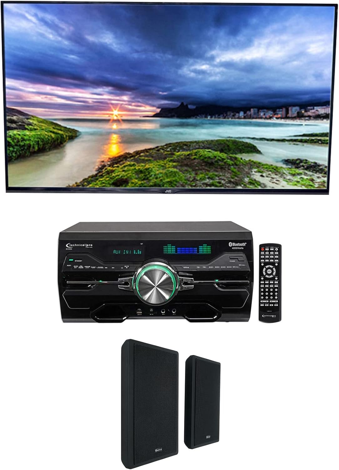 Technical Pro DV4000 4000w Home Theater DVD Receiver+(2) 5.25" Wall Speakers