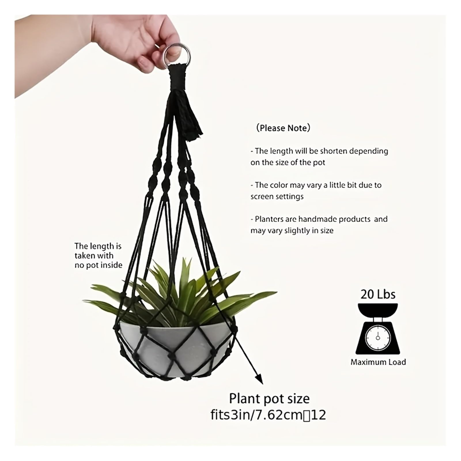 Appendini per Piante Macramè 2 ganci for piante, supporto in macramè con gancio for decorazioni da giardino for interni ed esterni(2pcs white and black)