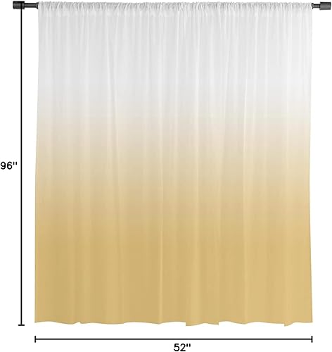 Miniatura 7 de Ombre Yellow White Color Semi Sheer Curtains Drapes for Living Room, Bedroom, French Doors Window 96 Inches Long, Abstract Modern Gradient Art Rod