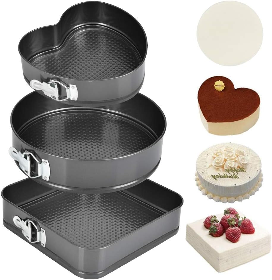 Springform Cake Pans, 3 Pcs Nonstick Cake Pan Set, 9.05''/ 10.23''/ 10.62'' Bakeware Cheesecake Pans Removable Bottom with 40 PCS Parchment Paper Liners
