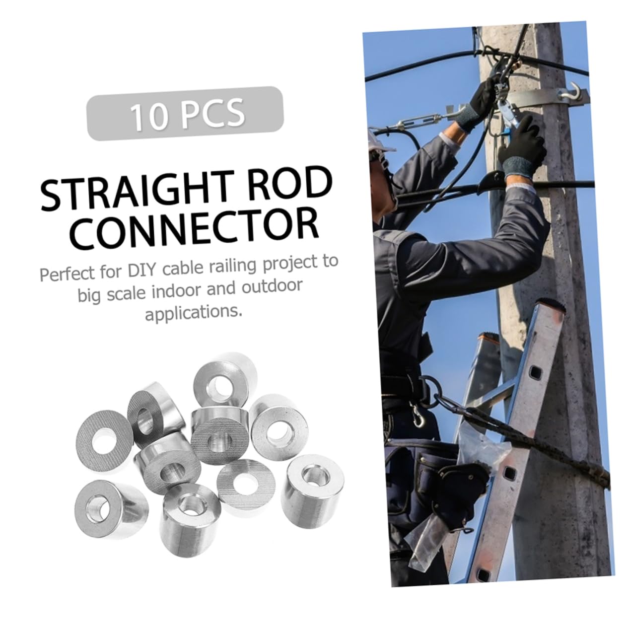 10pcs Stainless Steel Wire Rope Connectors Cable Railing Kit Beveled Washer for Deck Railing
