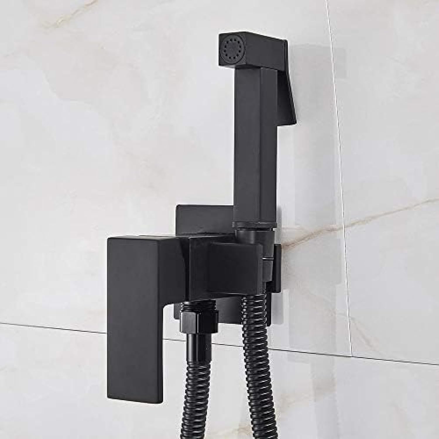 LYGXWJFC Rubinetto per Bidet Rubinetto per Doccia in Ottone Miscelatore per Lavatrice Gru per Acqua Calda Fredda Spruzzatore Quadrato Rubinetti per WC-Nichel Spazzolato, Nichel Spazzolato(Nero Opaco)