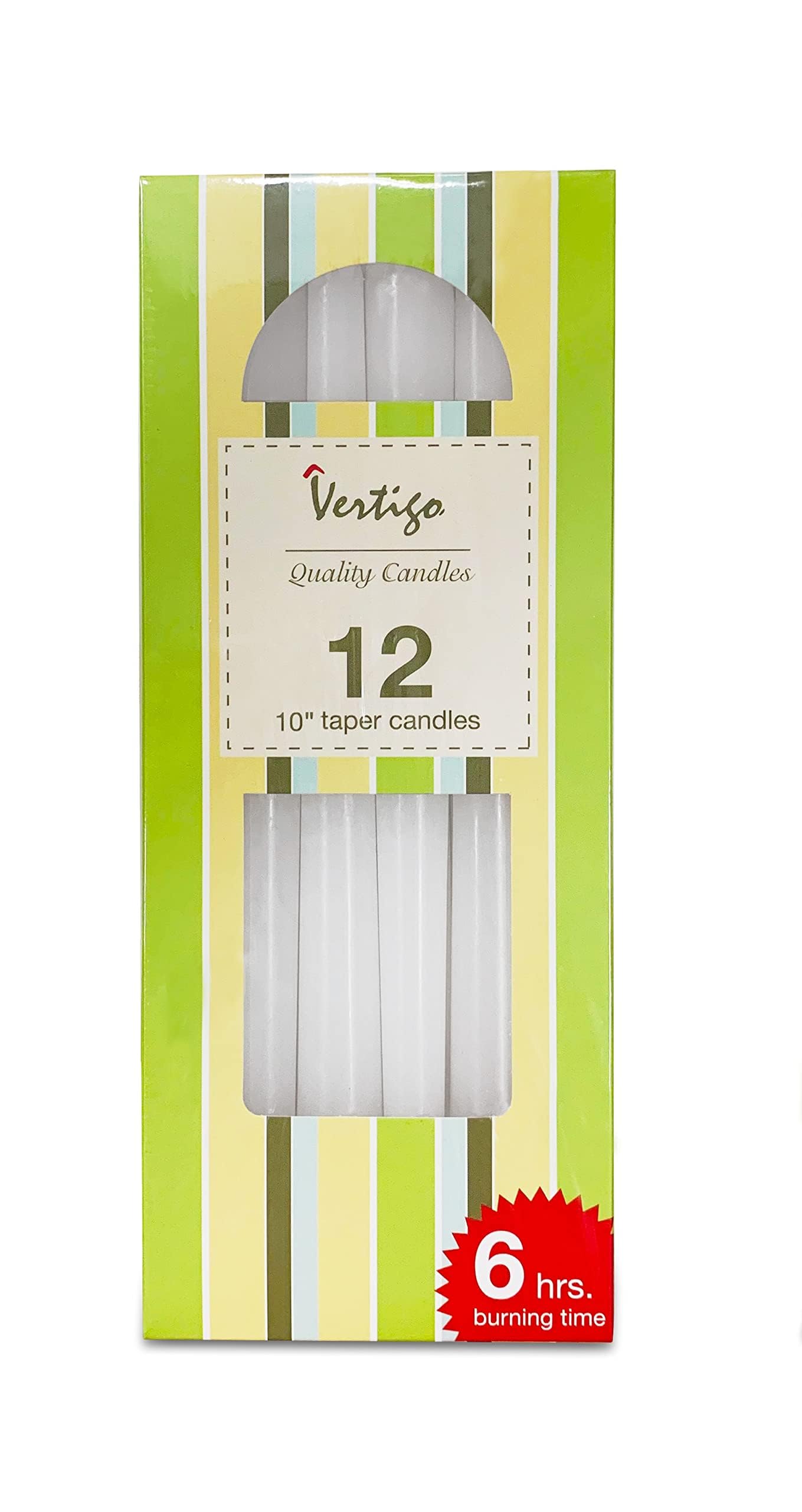 Vertigo 10 In Taper Candles White 12 Pcs In Box