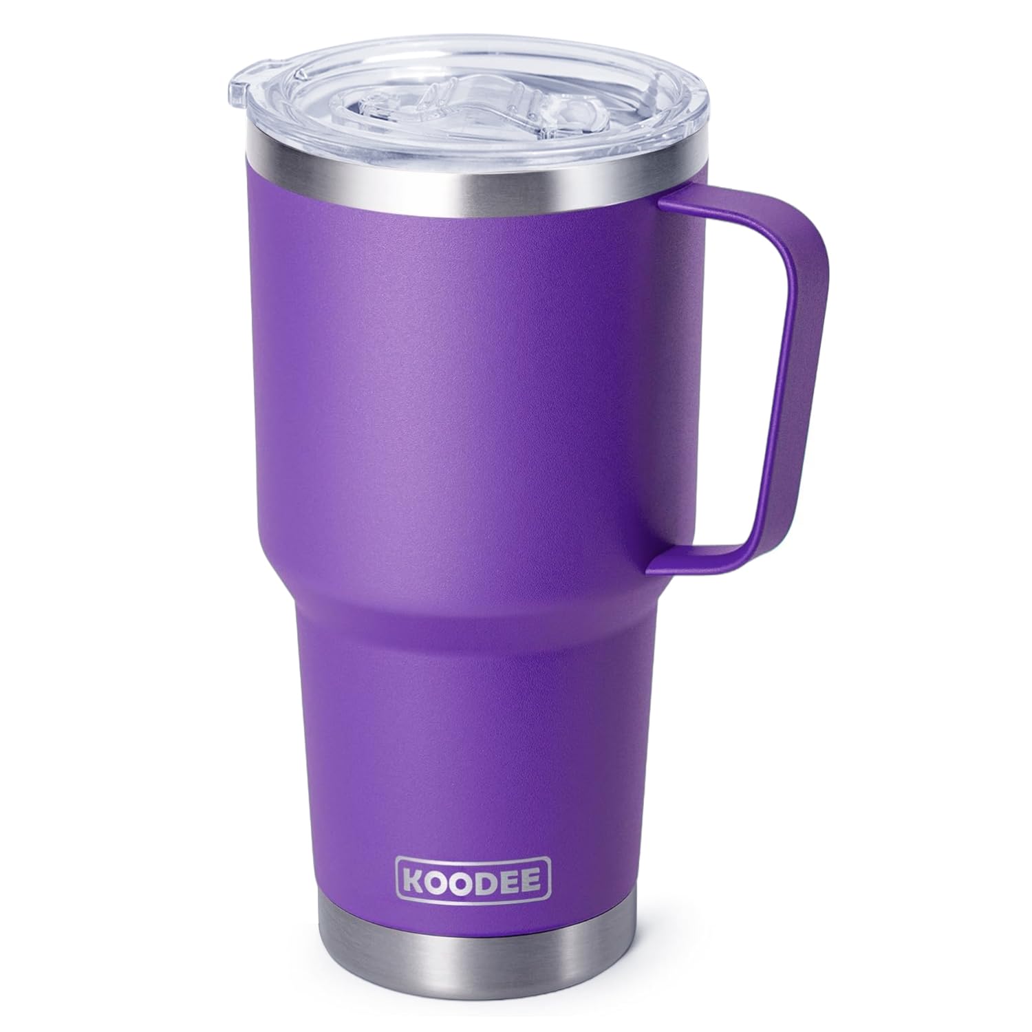koodee 30 oz Tumbler with Lid and Straw, Stainless Steel Double Wall Insulated Travel Mug Water Tumbler with Handle (Purple)