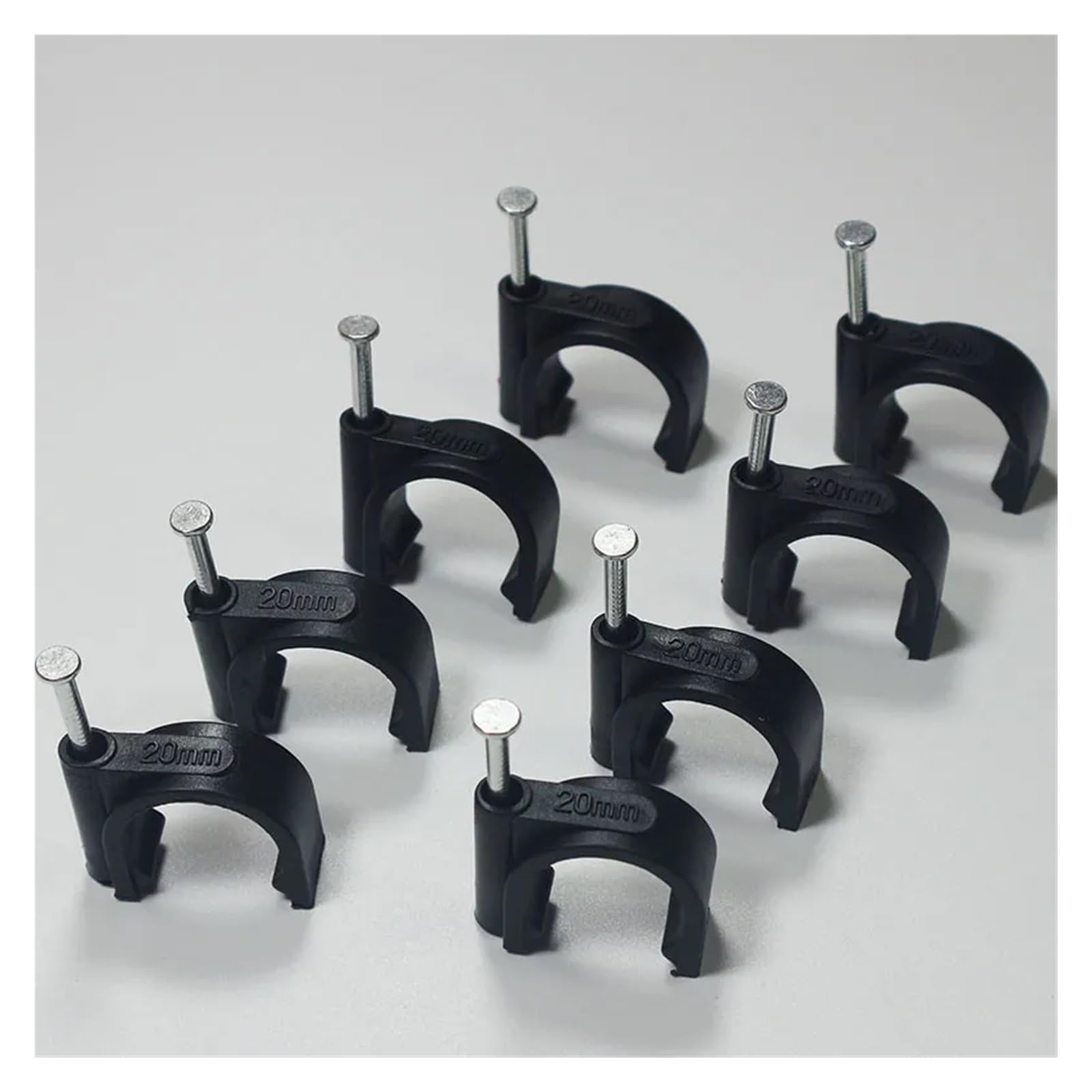 50 Teile/Paket PE Kunststoff 20mm Kreis Kabel Clip C-förmigen High Carbon Stahl Nägel Kabel Clips Draht Wand Halter