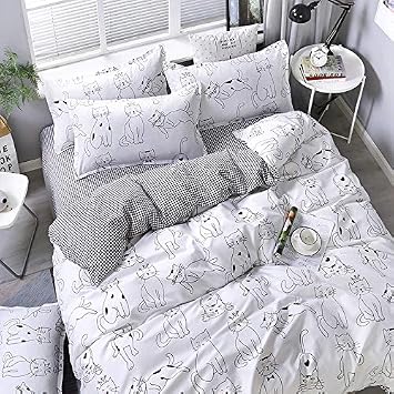 Bedding Set Double Bed, 4 Piece Duvet Cover Set Double Single King Size Microfiber Breathable Polyester Print Zip Easy Care, with Sheets and Pillowcases Sheets