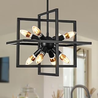 Modern Black Farmhouse Chandeliers,Small 8 Lights/E12 Geometric Pendant ...