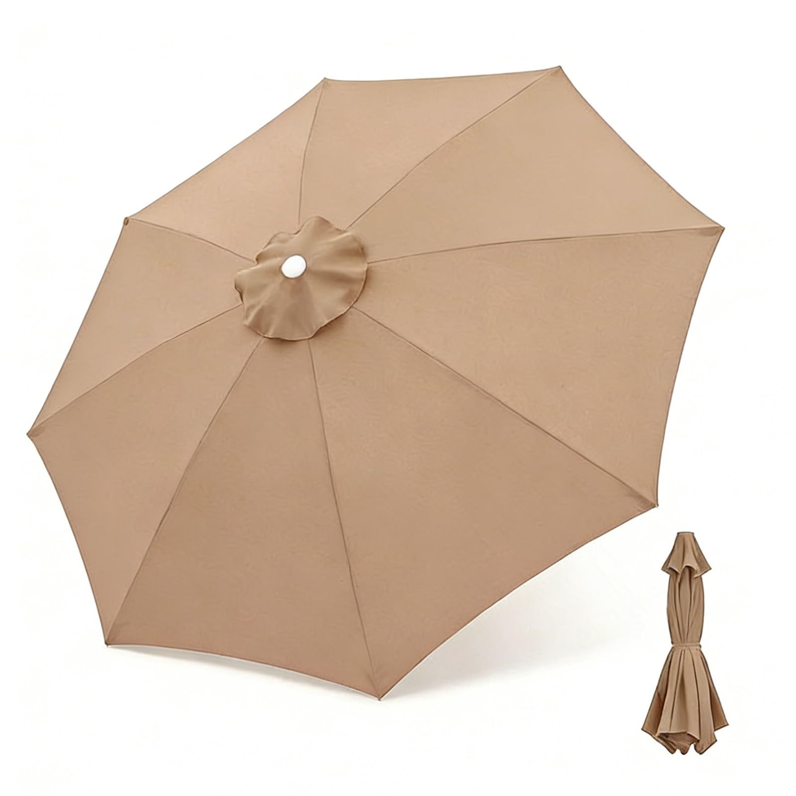 2-4m Replacement Parasol Canopy for Garden Umbrella, 6/8 Arms Patio Anti-UV Umbrella Fabric Replacement Parasol Fabric Cover for Outdoor Market, Waterproof Polyester Cloth(Champagne,2.0m/8 Arms)