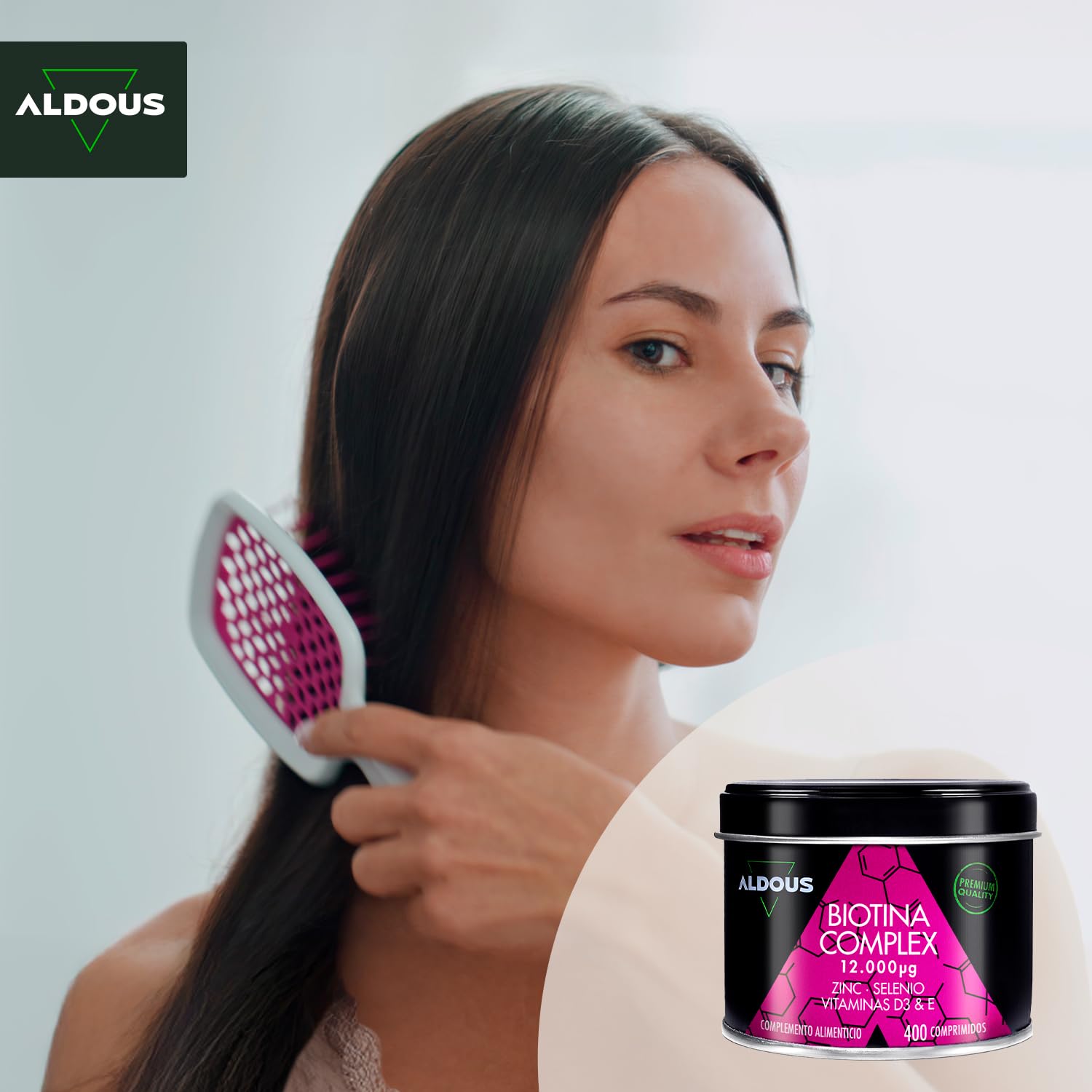 Biotine 12 000 mcg - 400 Comprimés - Zinc, Sélénium, Vitamine D3 et Vitamine E - Biotine Cheveux, Peau et Ongles - Biotine Cheveux Pousse Rapide - Complément Alimentaire Pousse Cheveux - ALDOUS