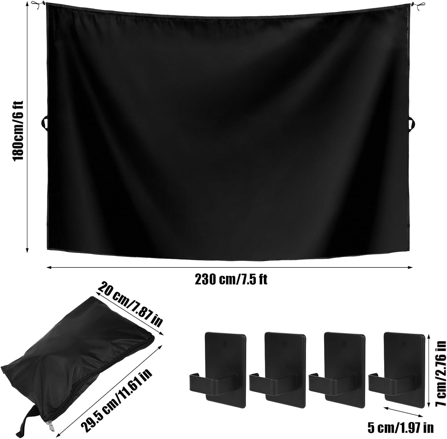7.5x6 ft Large Car Curtain, Camper Van Rear Door Shower Curtain with Magnetic Hooks Adjustable Waterproof Double Layer Outdoor Privacy Changing Cover for Truck Travel Accessories (Black)