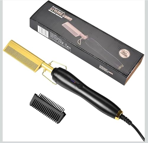 Ceramic Electric Hot Comb Hair Straightener, Fine-Tooth, Gold