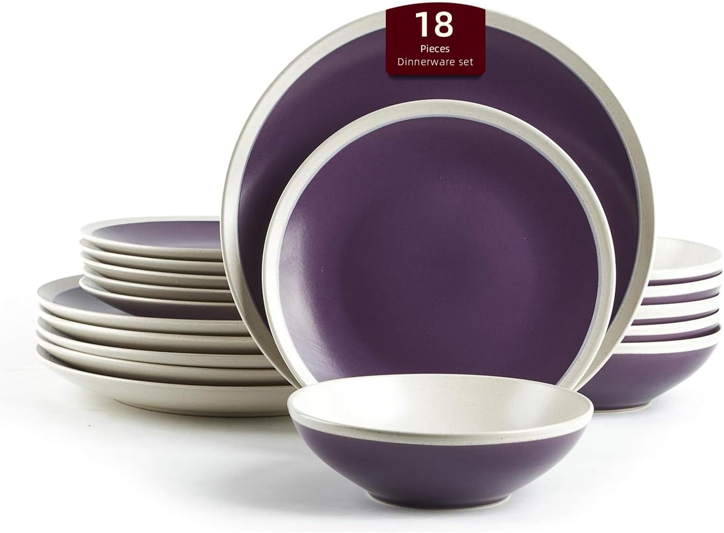 Rock Ridge Speckled Stoneware Dinnerware Set (18pc Set, Violet and Ivory)