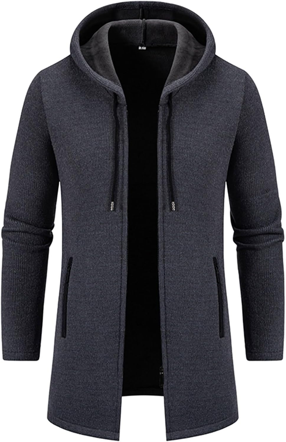 Men's Long Wool Overcoat Winter Thermal Jackets Comfy Fleece Lined Full Zip up Coats Soild Trench Coat with Pockets