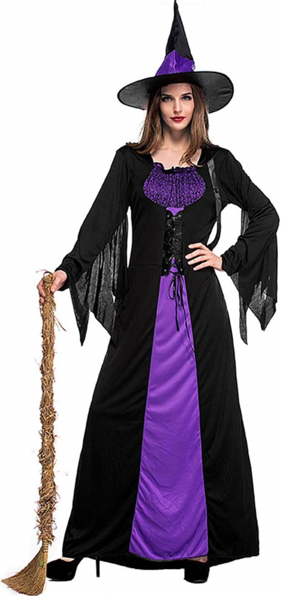 Colorful House Women Wicked Witch Costume, Purple Long Sorceress Classic Dress