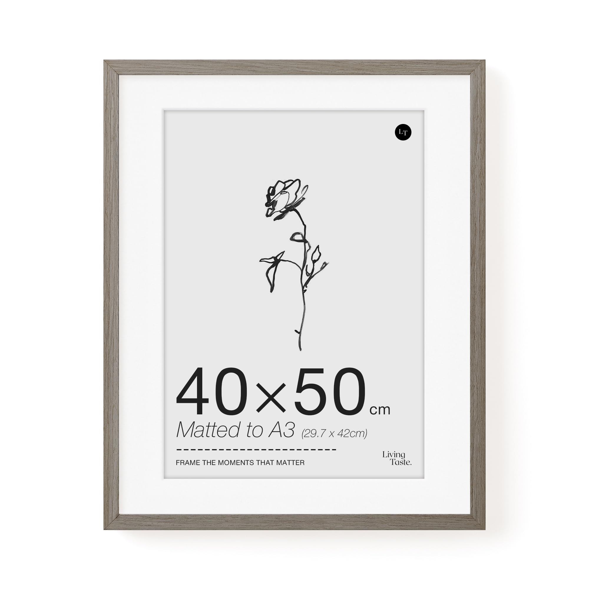 LIVINGTASTE 40x50cm Picture Frame, 16x20 inch Wood Photo Frame with Mount for A3, 1 Pack Dark Oak Finish Wall Frame with Acrylic Front, Ideal for Gallery Display, Poster Art Print