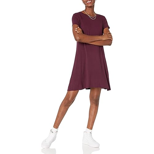 Amazon Essentials Women's Short-Sleeve Scoop Neck Swing Dress (Available in Plus Size)