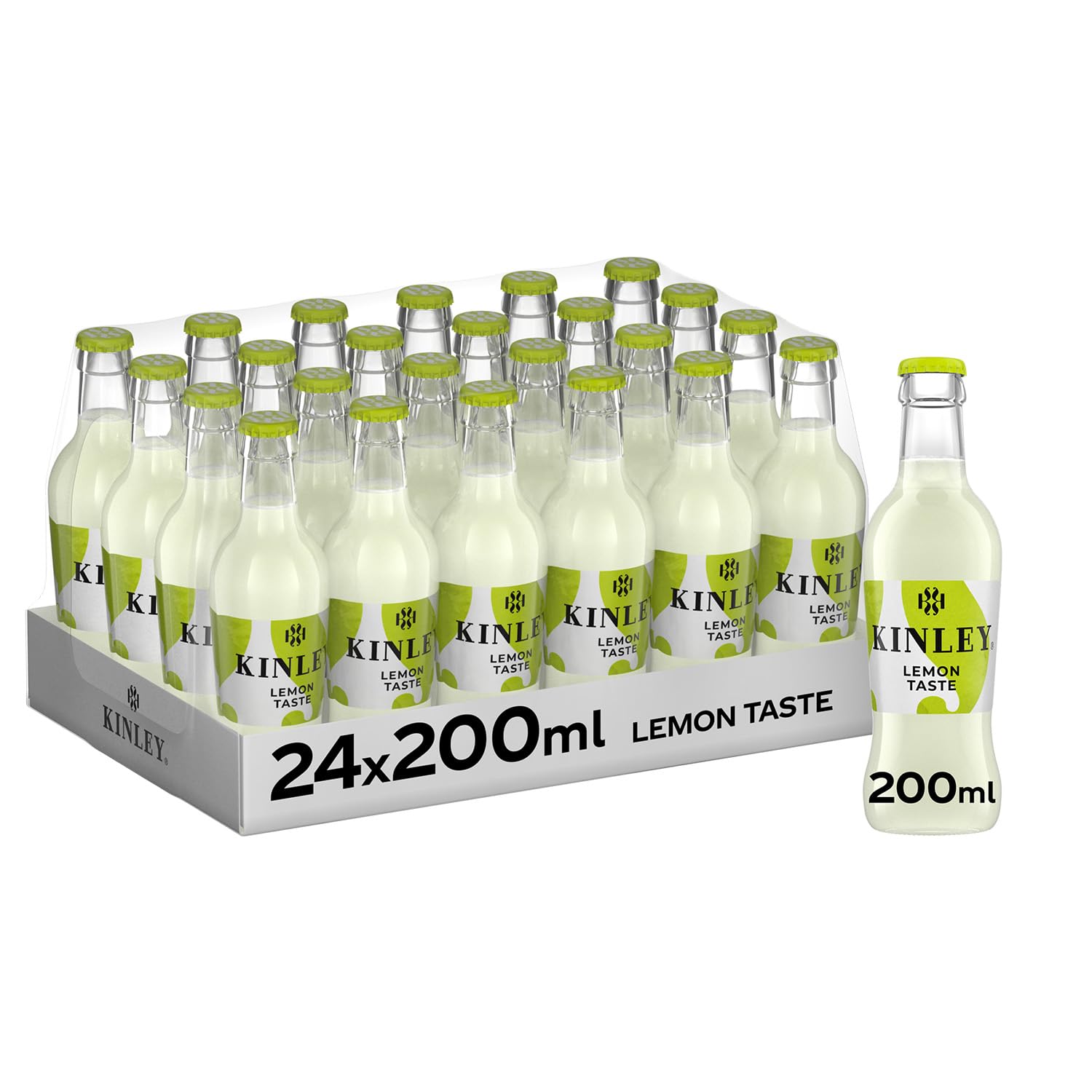 Kinley Lemon Taste, Bevanda al Limone con note di Lime, Adatta alla Mixology, Per Drink Rinfrescanti e dal Sapore Inconfondibile, Bevanda Analcolica - 24 Bottiglie in Vetro da 200 ml