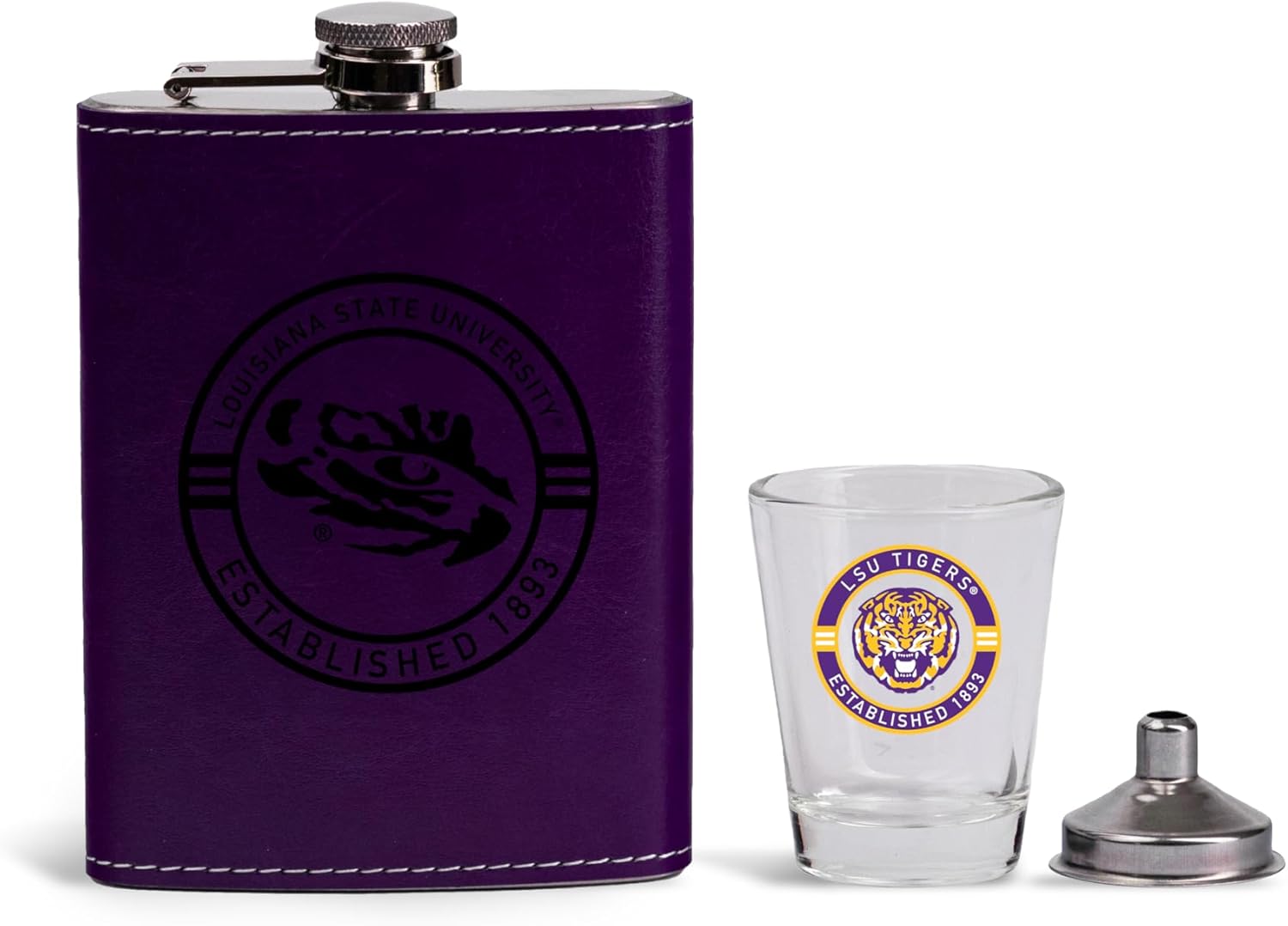 The Memory Company | Licensed NCAA Team Logo Leather Flask with Shot Glass and Funnel Set